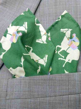Hand Stitched Pocket Square Tana Lawn Cotton Gallop Horse Racing Fabric Pattern